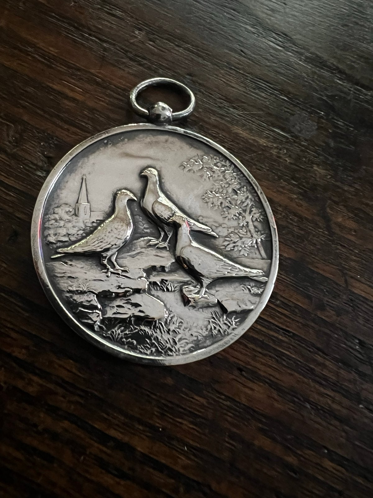 Antieke Zilveren Medaille met Duiven Reliëf - 1938, Ophalen of Verzenden, Zilver, Nederland