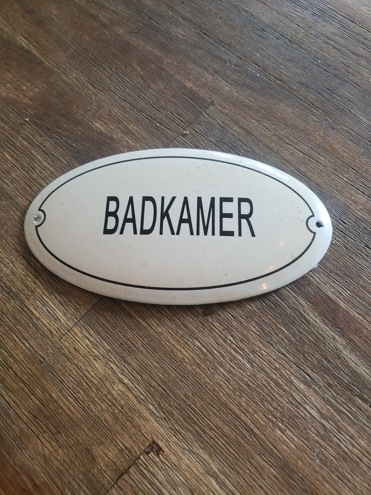 Emaille Badkamer Deurbordje creme met zwart- Vintage Stijl, Ophalen of Verzenden, Gebruikt