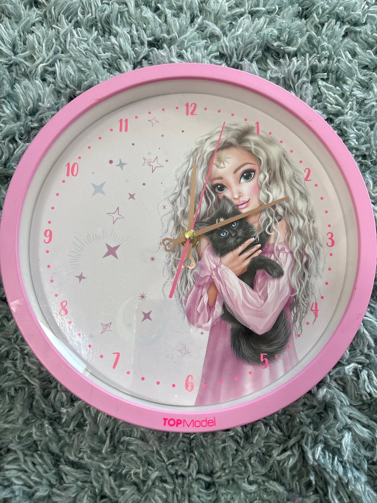 TOPModel Wandklok Roze met Meisje en Kat, Ophalen, Analoog, Werkt op batterijen, Roze