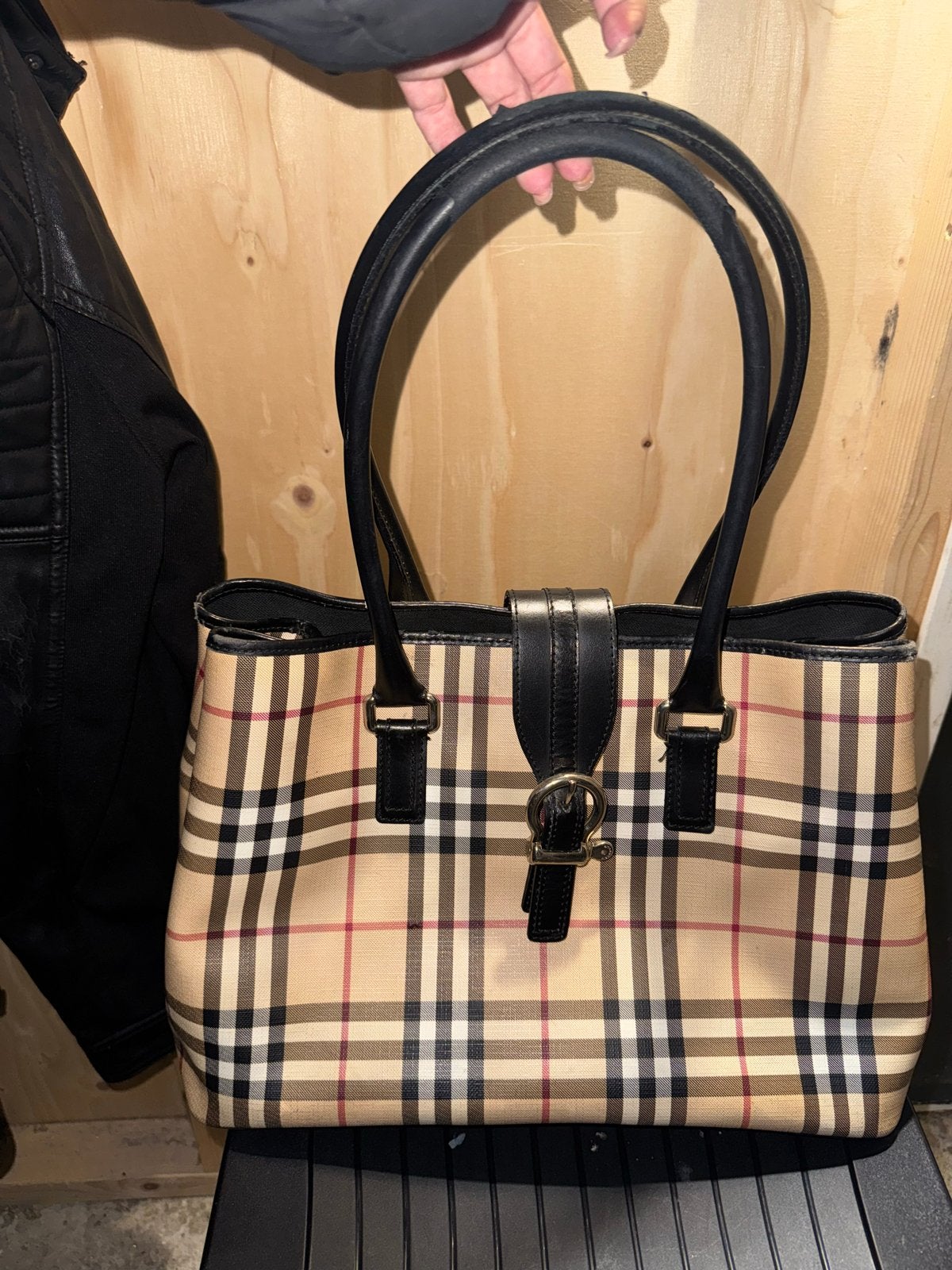 Burberry Classic Check Tote Bag - Beige/Zwart Leer, Ophalen of Verzenden, Gebruikt, Beige, Shopper