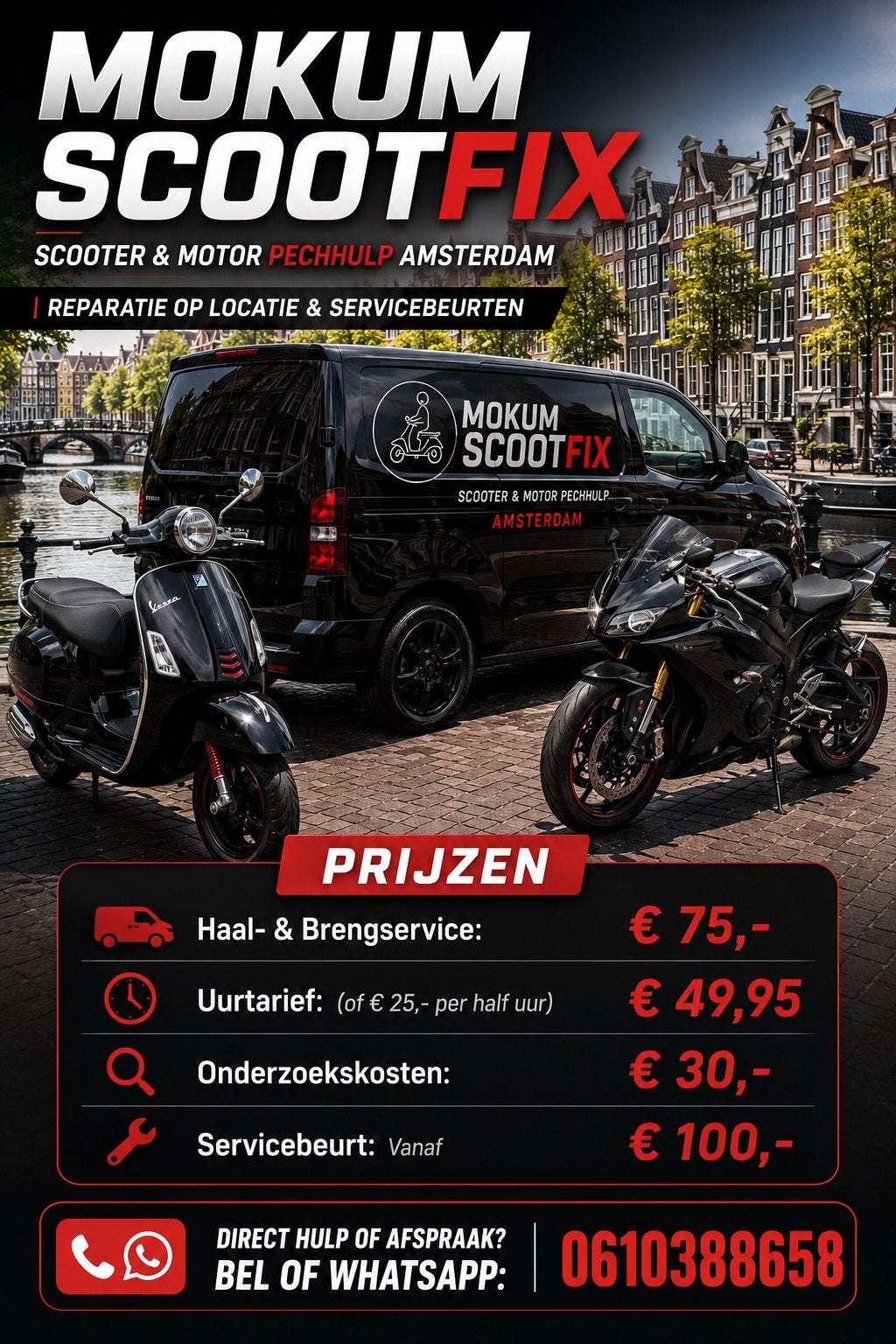 ⁠Mokum ScootFix | Scooter Pechhulp 020 | Direct Hulp⁠, Ophalen of Verzenden, Overige typen, Piaggio