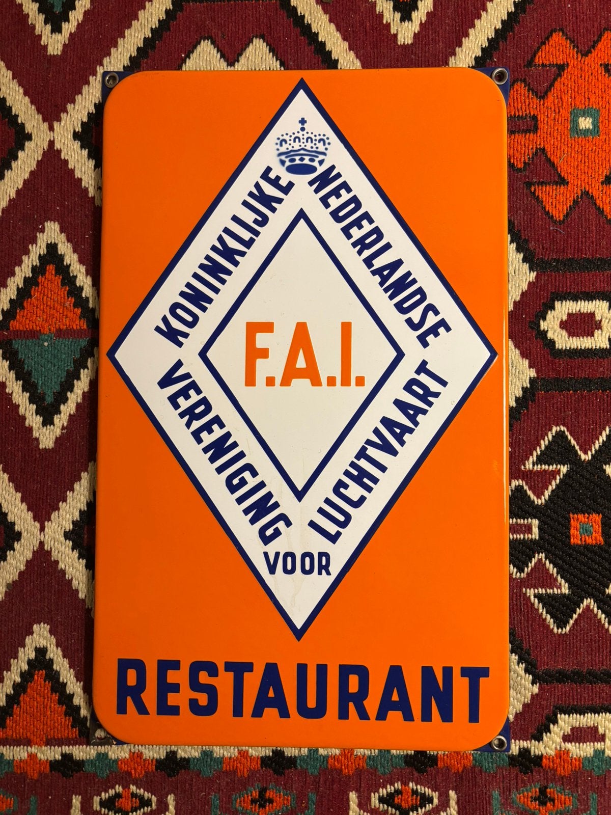 Emaille bord Koninklijke vereniging voor luchtvaart 22x37 cm, Ophalen of Verzenden, Zo goed als nieuw, Reclamebord