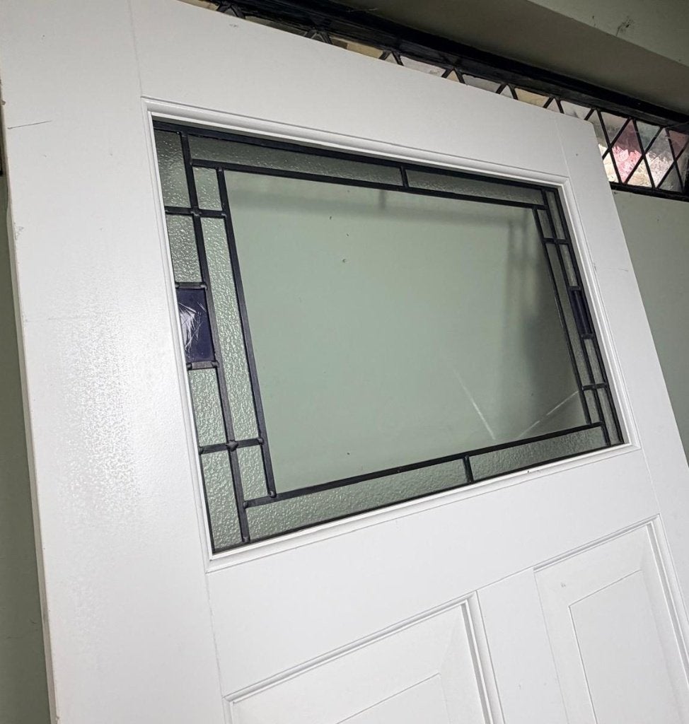 Stompe paneeldeur met glas-in-lood – 82,5  211 cm, Doe-het-zelf en Verbouw, Ophalen, Gebruikt, 80 tot 100 cm, Binnendeur