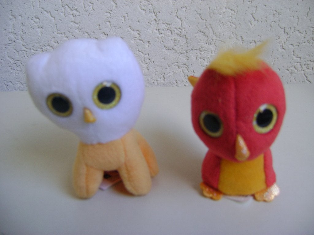 2 pluche ty knuffeltjes rode vogel en wit hondje van 8cm, Zo goed als nieuw, Wasbaar, Klein (minder dan 20 cm), Wit
