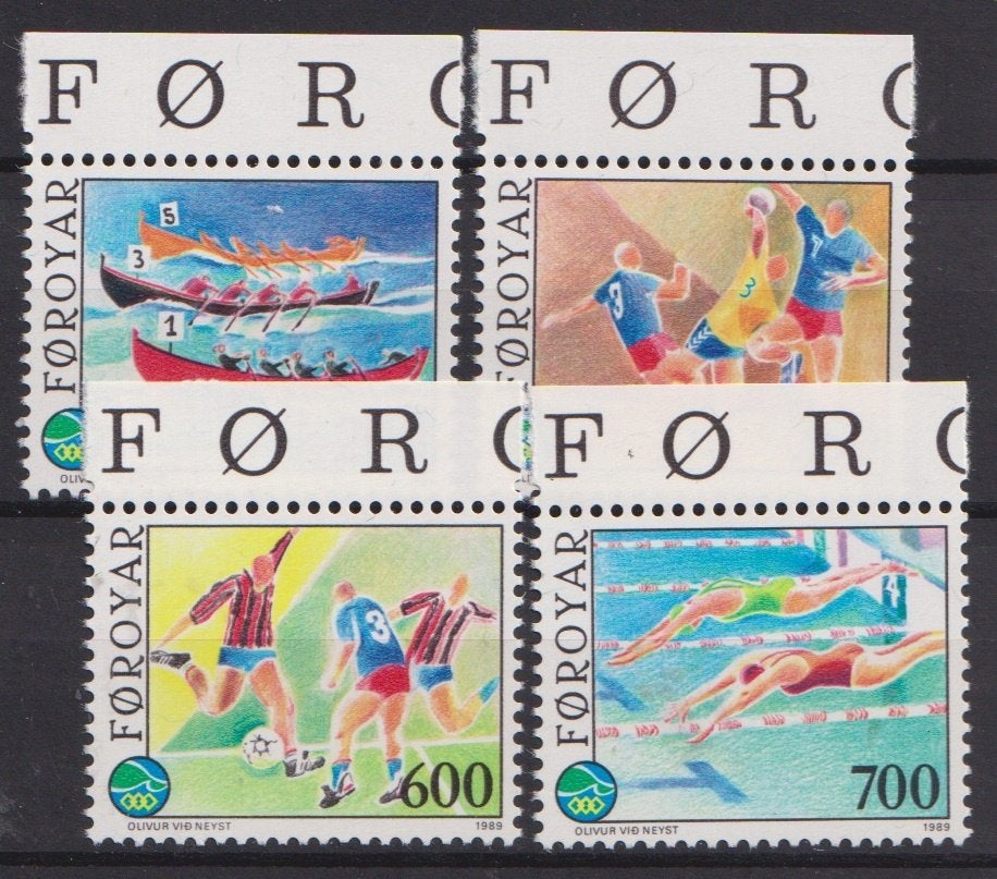 Faeröer 1989 roeien handball voetbal zwemmen TAB, Verzenden, Postfris, Sport