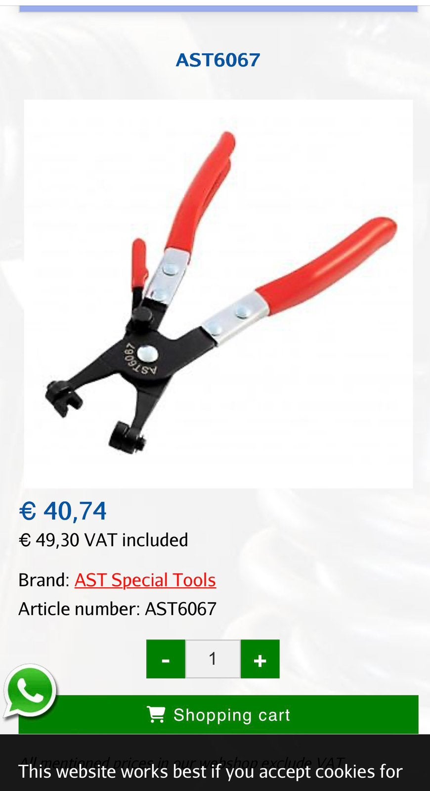 AST 6067 Slangklem tang voor brandstofleidingen, Auto diversen, Autogereedschap, Ophalen of Verzenden, Zo goed als nieuw