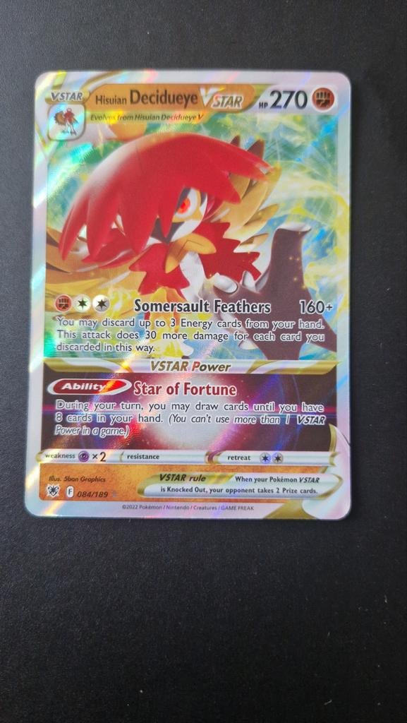 Hisuian Decidueye Vstar 084/189 Astral Radiance Pokemon, Ophalen of Verzenden, Zo goed als nieuw, Losse kaart