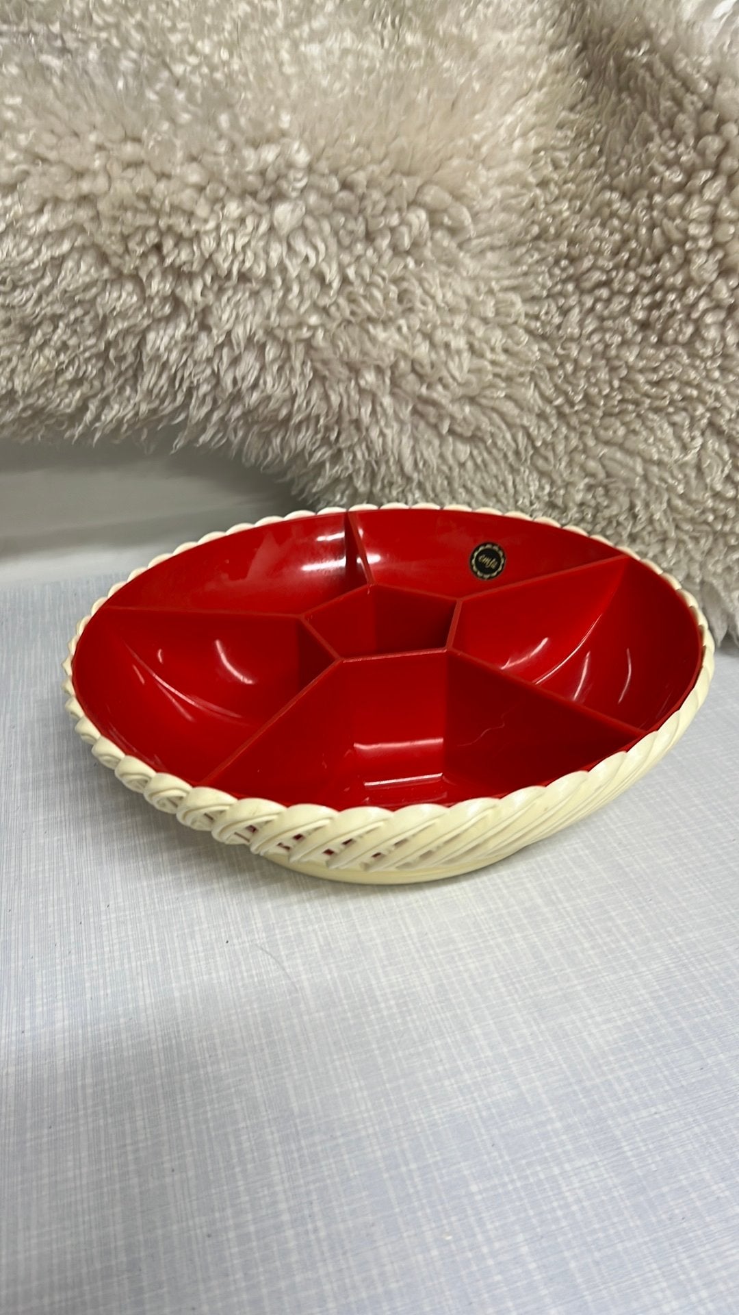 Vintage Emsa snackschaal rood/offwhite, Ophalen of Verzenden, Glas, Overige stijlen, Schaal of Schalen