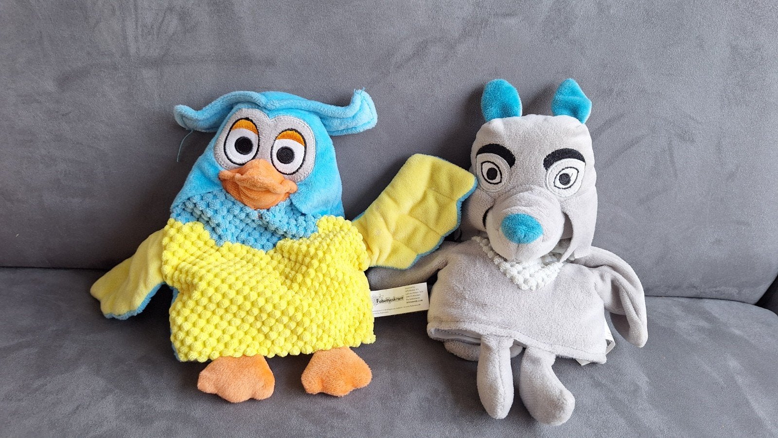 De Fabeltjeskrant handpoppen Meneer de Uil en Bor de Wolf, Ophalen, Gebruikt, Overige merken, Overige karakters