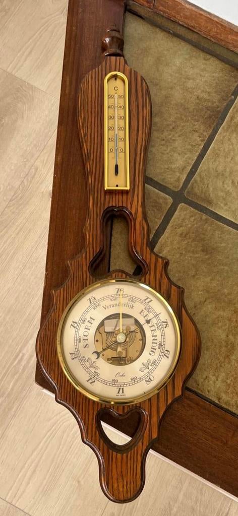 Antiek weerstation met barometer en thermometer, Audio, Tv en Foto, Weerstations en Barometers, Ophalen of Verzenden, Gebruikt