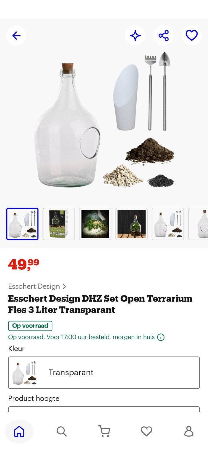 Esschert Design DHZ Open Terrarium Fles 3L - Doos beschadigd, Ophalen of Verzenden, Zo goed als nieuw, Overige materialen, Binnen
