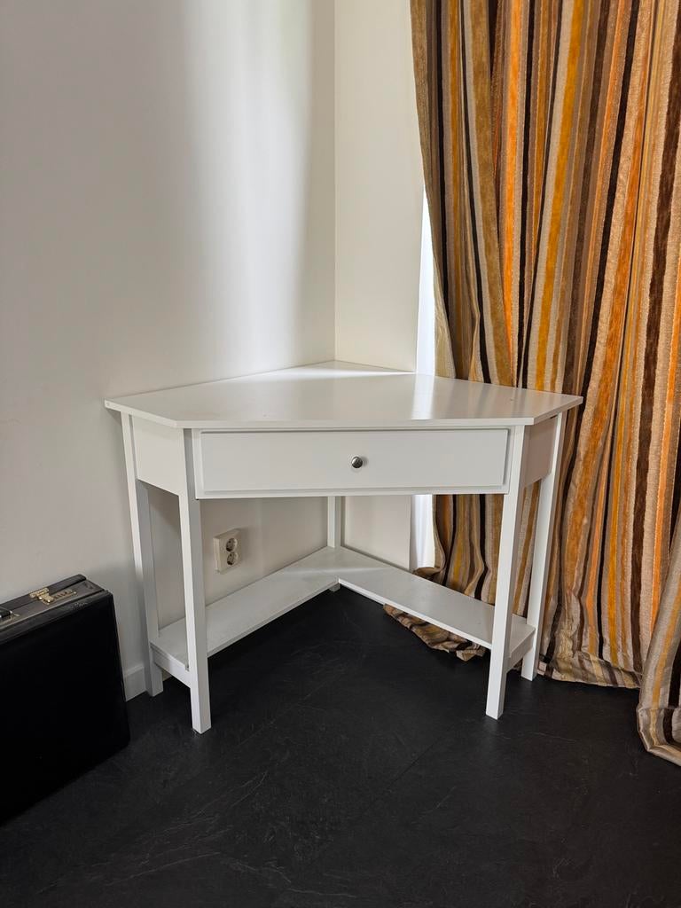 Witte hoektafel met lade en plank, Ophalen, Gebruikt, Hoekbureau, Wit