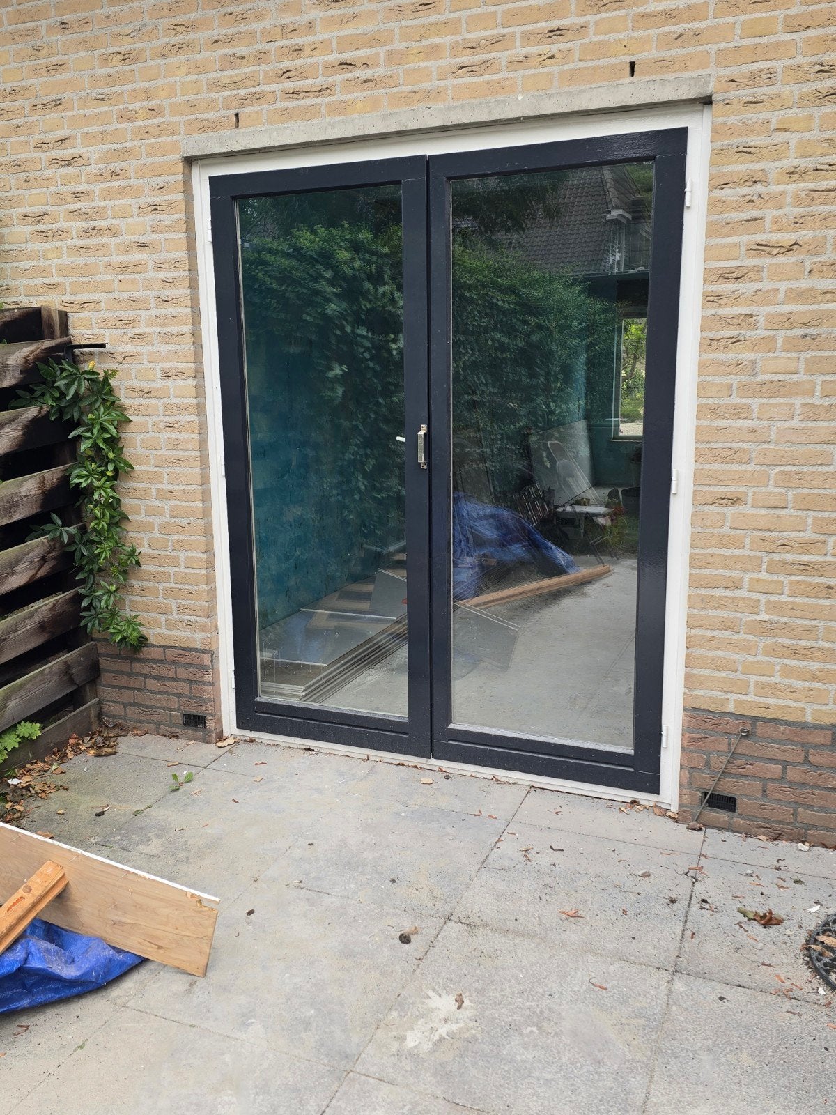 Dubbele tuindeuren met dubbel glas, Ophalen, Gebruikt, 120 cm of meer, 215 cm of meer