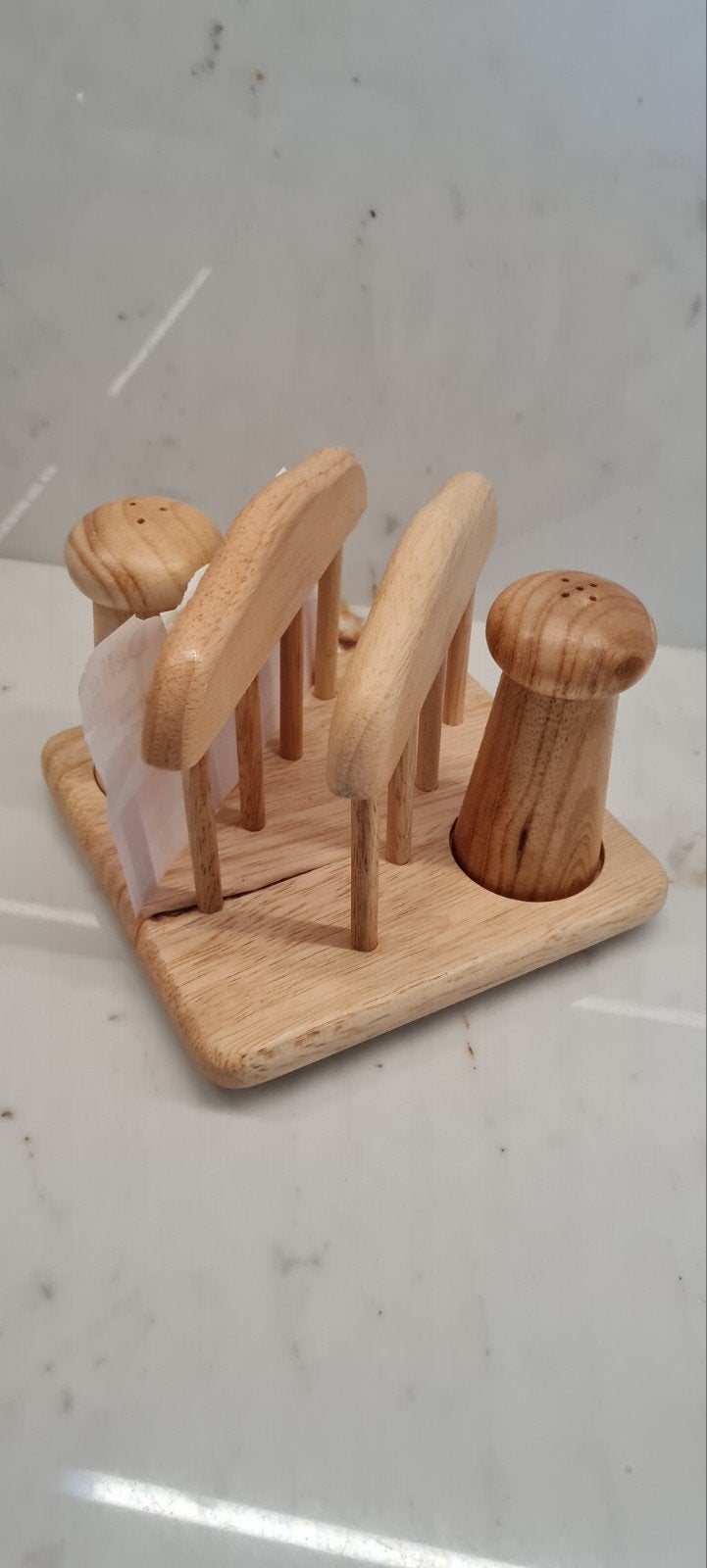 Vintage houten peper- en zoutstrooier met servethouder, Overige typen, Hout, Nieuw, Ophalen of Verzenden