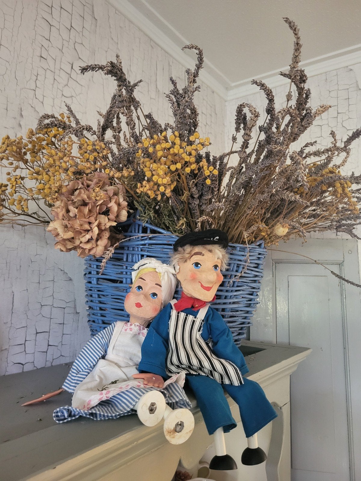 Set oude brocante marionettte poppen  / allegonda, Verzamelen, Ophalen of Verzenden, Gebruikt, Pop