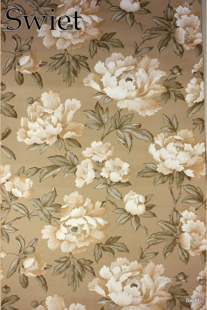 4979 bloemen beige crème groen klassiek zacht 70s swiet, Ophalen of Verzenden, Minder dan 10 m², Beige