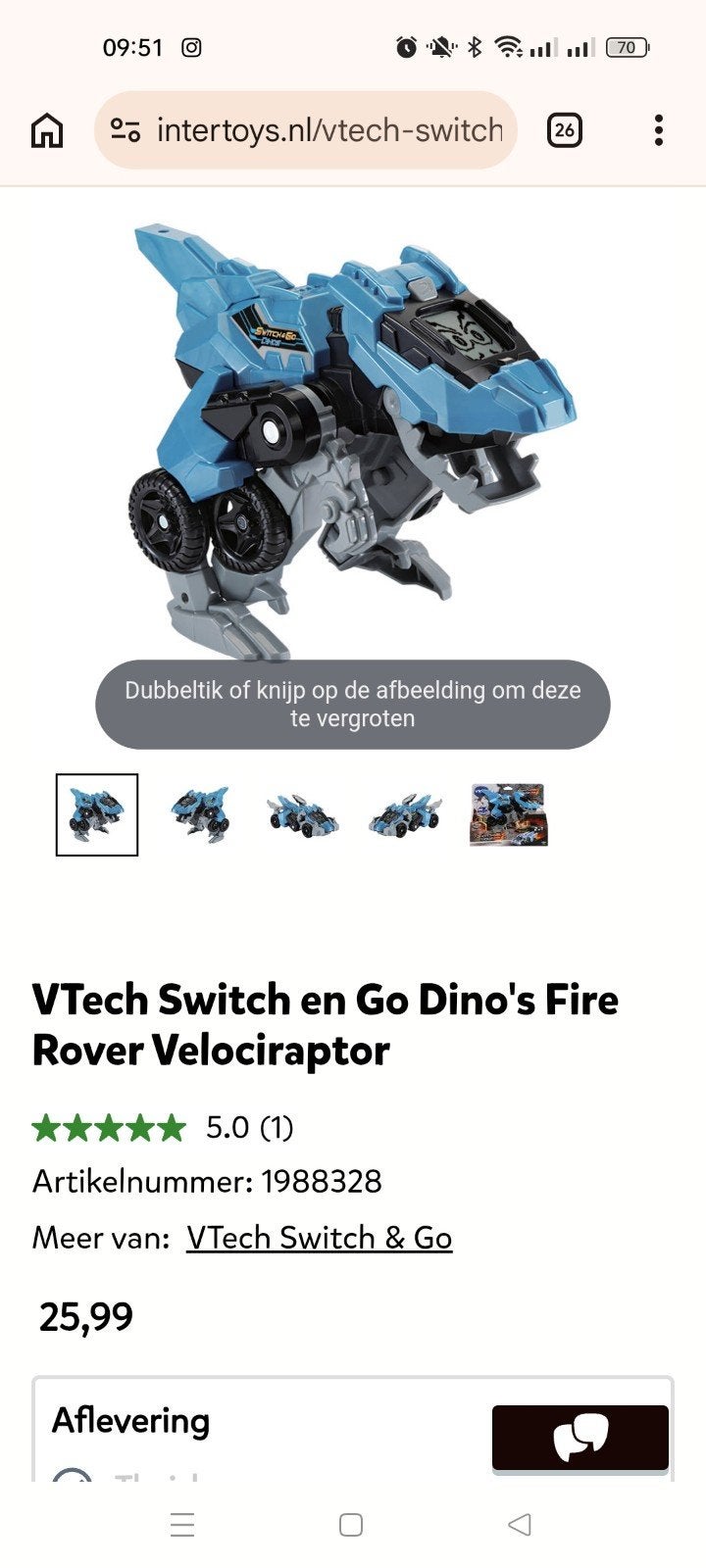 VTech Switch & Go Dinos Fire Rover Velociraptor, Ophalen, Zo goed als nieuw