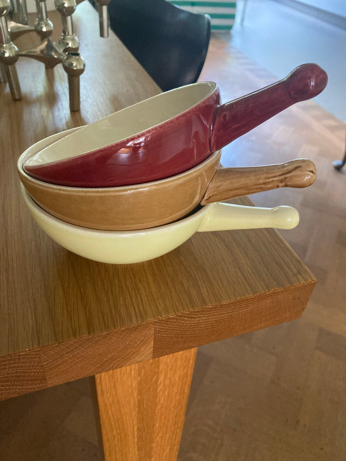 Set van 3 vintage snack schaaltjes met handvat, Verzamelen, Retro, Ophalen of Verzenden