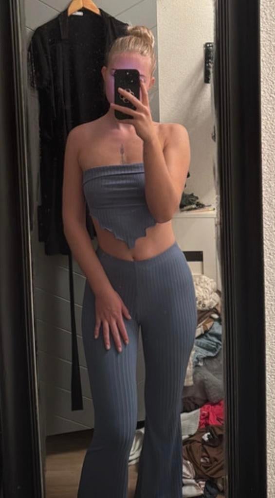Lichtblauwe Shein set - Maat S - Geschikt voor lange dames, Kleding | Dames, Jumpsuits, Verzenden, Zo goed als nieuw, Maat 36 (S)