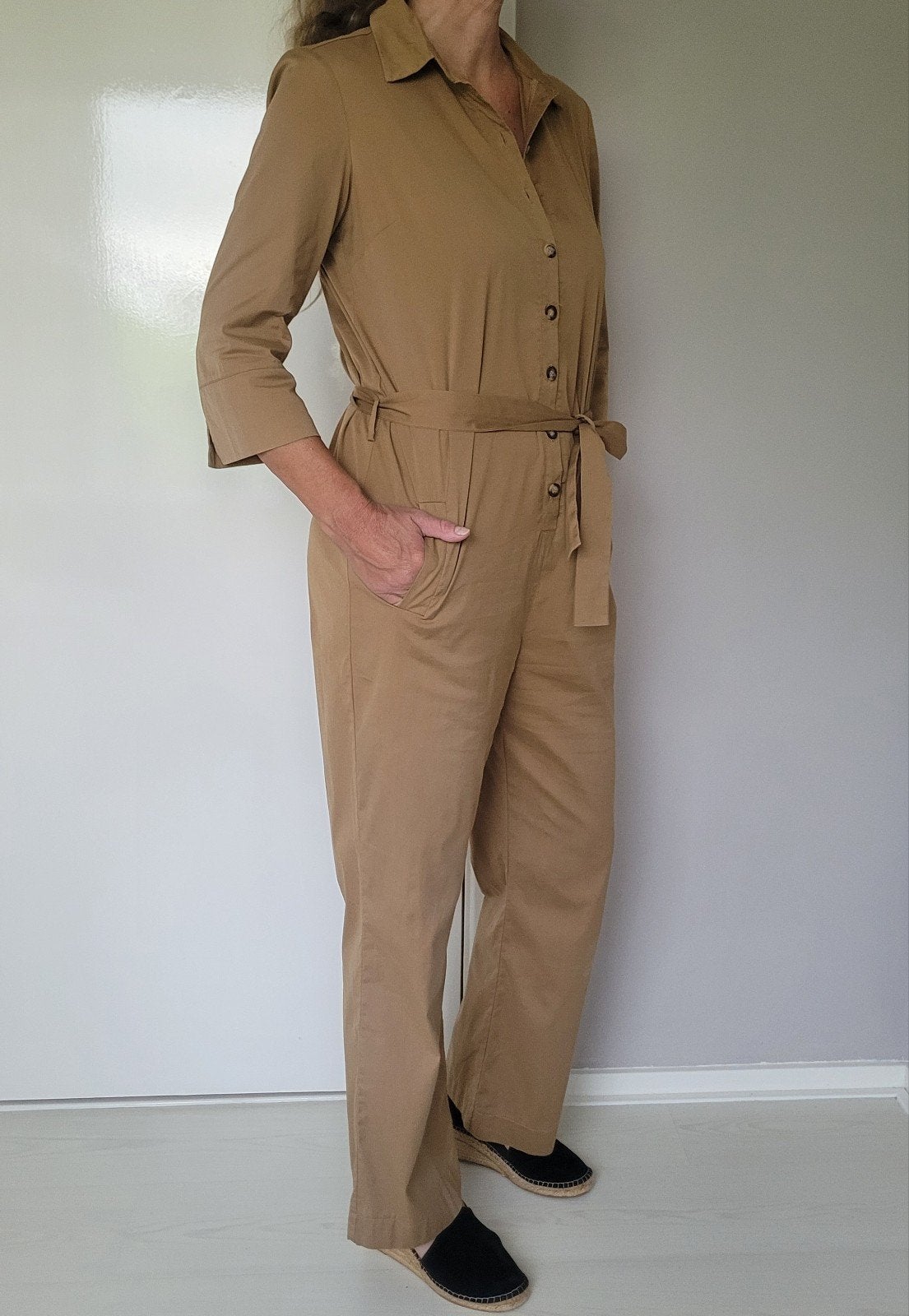 Studio Anneloes jumpsuit S Beige Travelstof/Katoen Zand pak, Studio Anneloes, Verzenden, Beige, Zo goed als nieuw