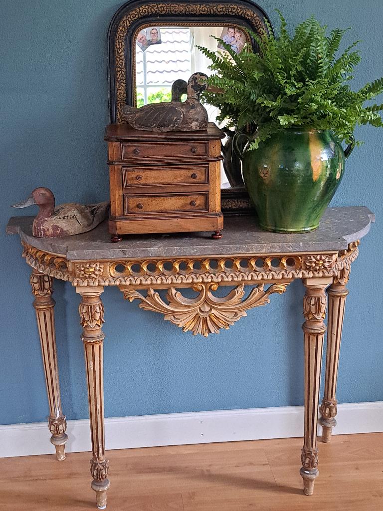 Vintage Wandtafel met marmer blad, Ophalen, Gebruikt, 50 tot 100 cm, Overige materialen