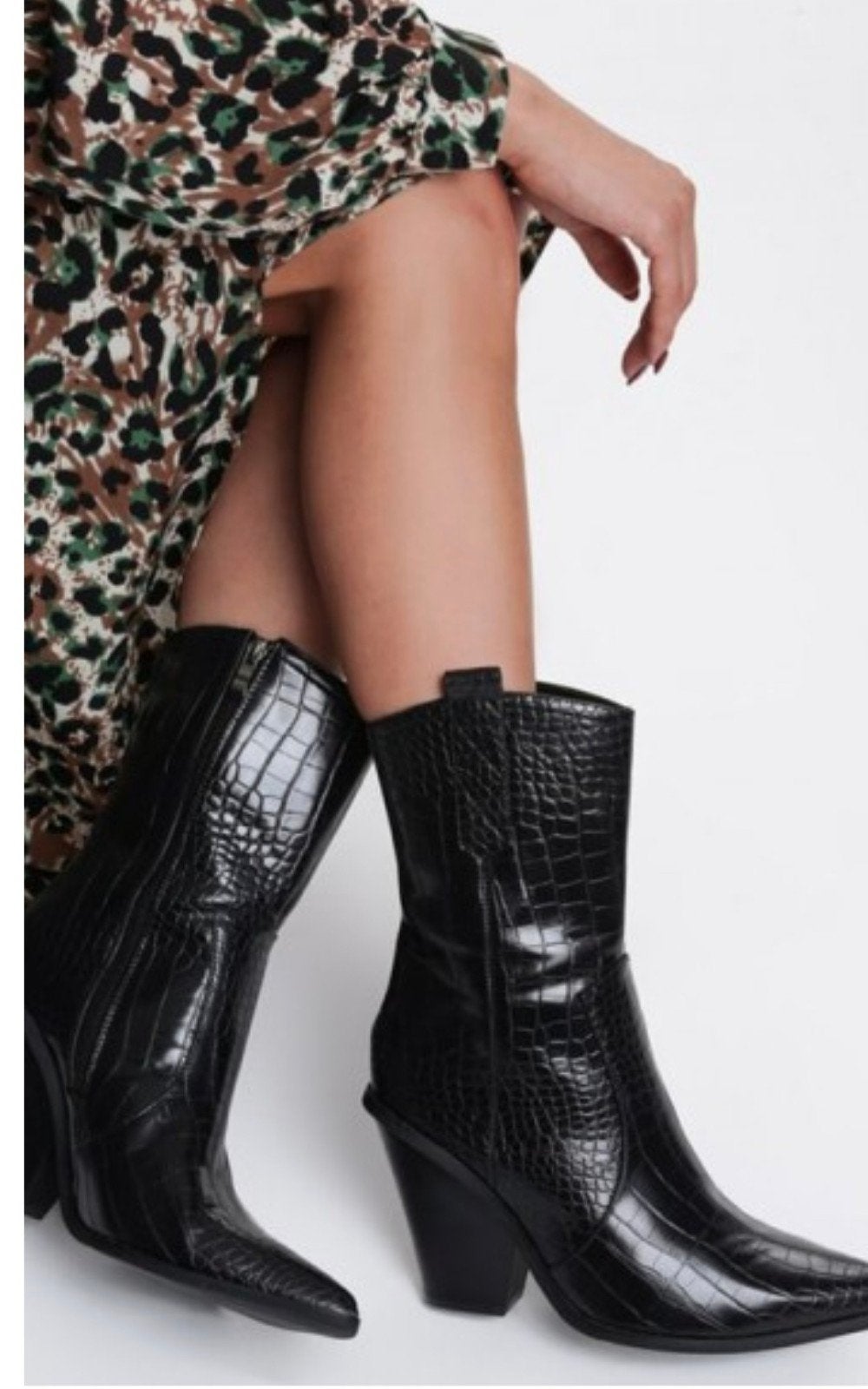 Zwarte Croco Cowboylaarsjes / Western Boots - Maat 39, Konts, Zwart, Lage of Enkellaarzen, Nieuw