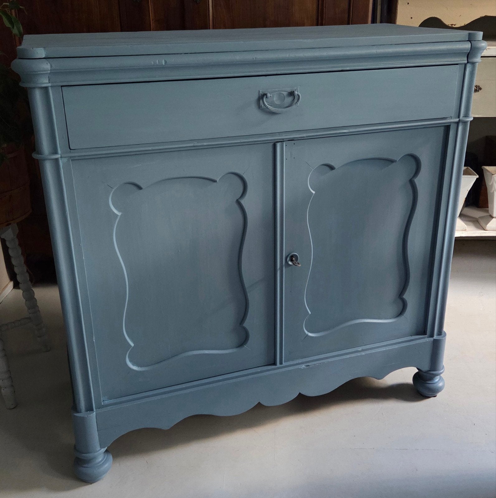 Brocante oude kast, biedermeierkast, meidenkast zacht blauw, Ophalen