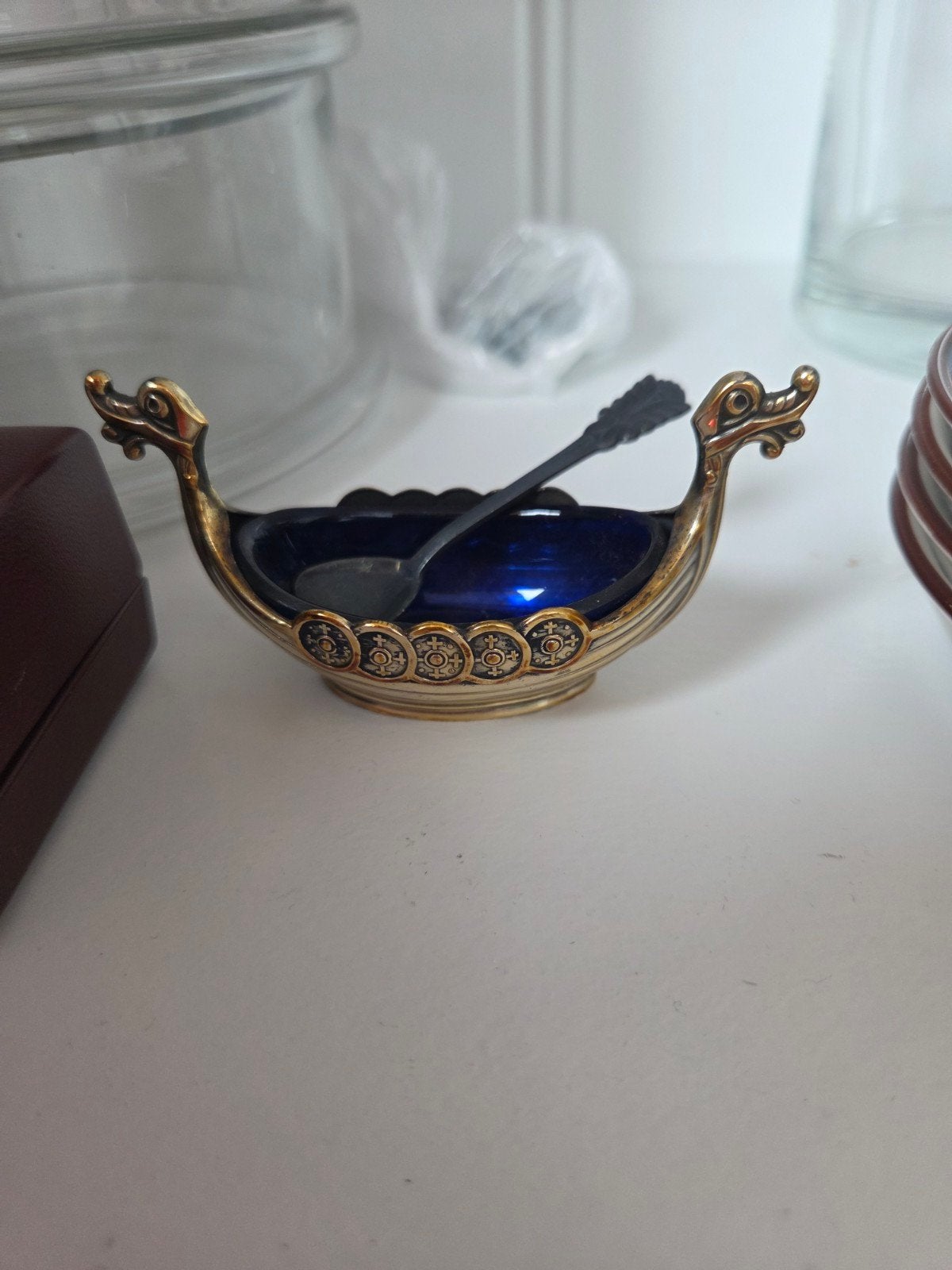 Zilveren miniatuur vikingboot met lepeltje 925, Ophalen of Verzenden, Zilver