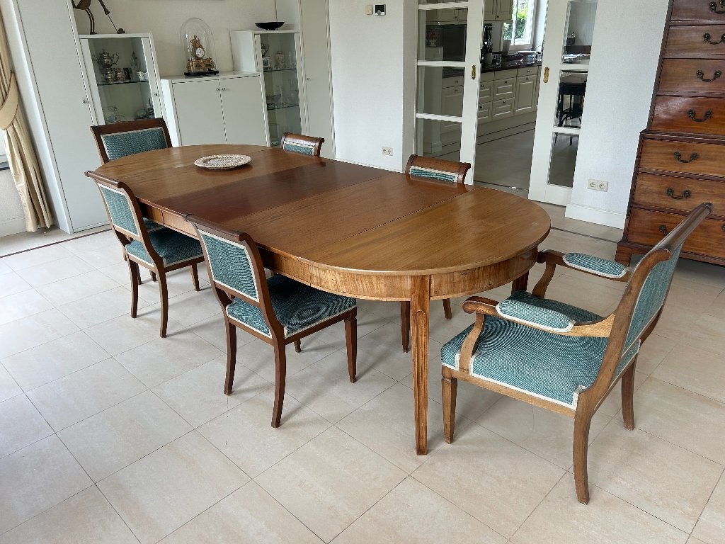 Exclusieve uitschuifbare eettafel + 6 | Venema Antiquaes, Ophalen, Gebruikt, Klassiek, 200 cm of meer