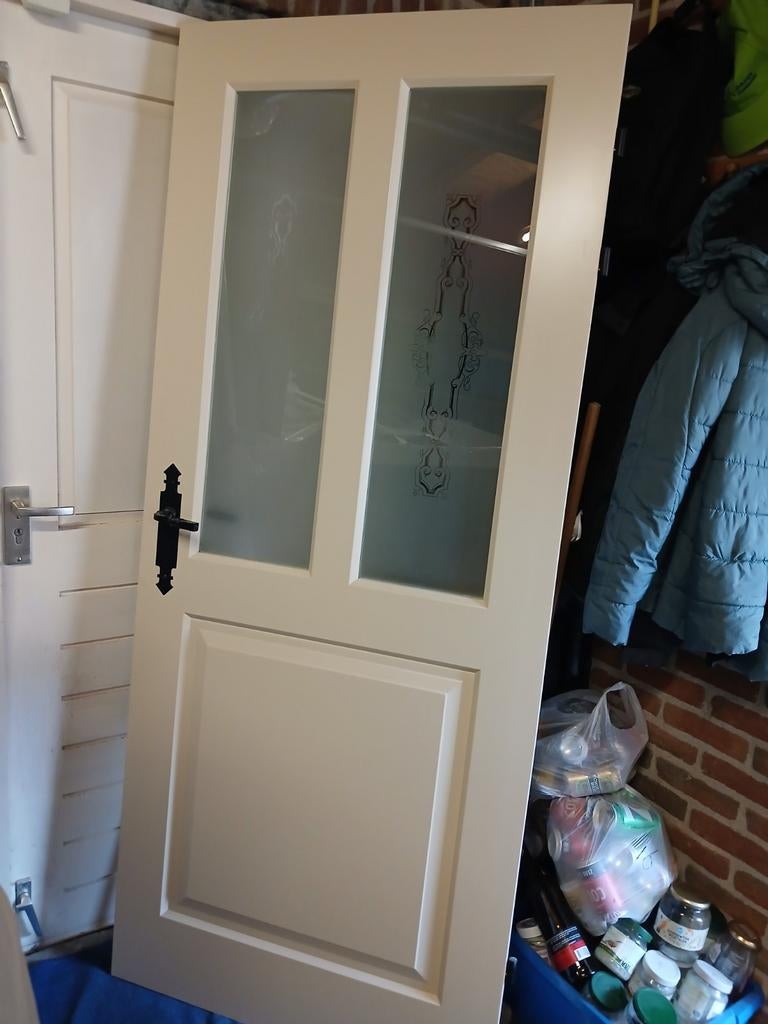 Binnendeur rechtsdraaiend met glazen raampjes, Ophalen, Gebruikt, Binnendeur, 200 tot 215 cm