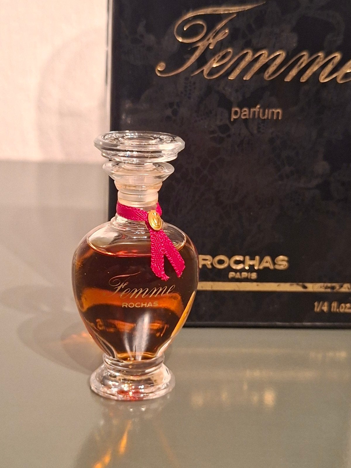 Rochas - Femme - 7,5ml - Parfum - 1989 + Luxury box, Ophalen of Verzenden, Zo goed als nieuw, Miniatuur