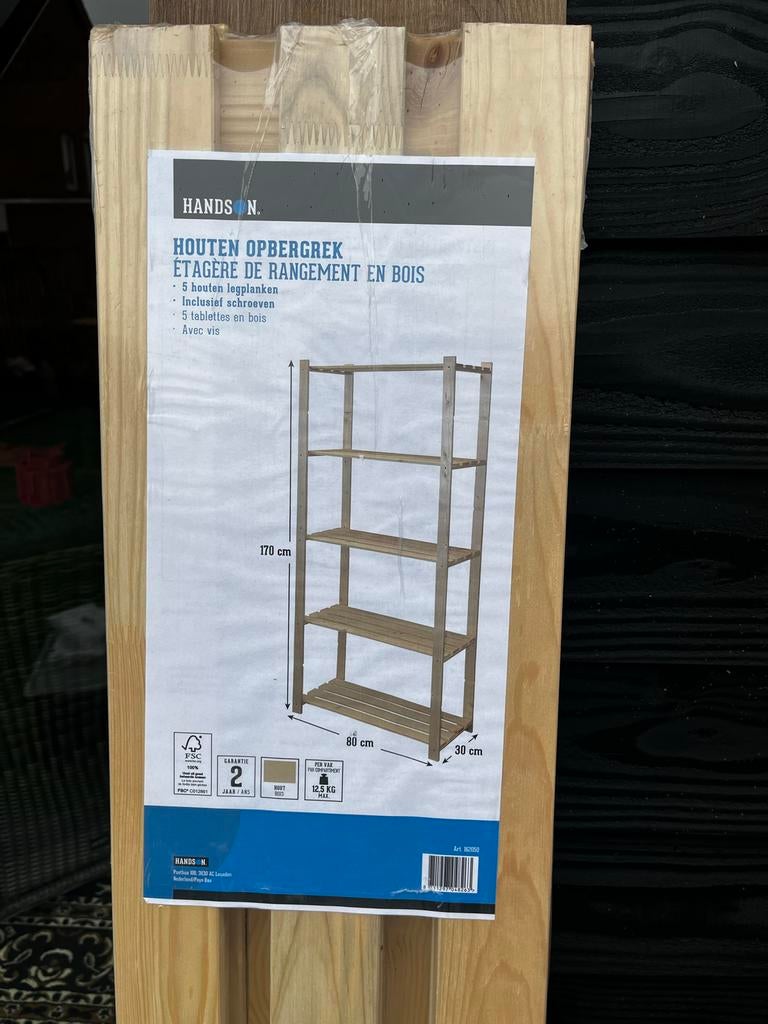 Nieuw Houten Opbergrek met 5 Legplanken, Ophalen, Nieuw