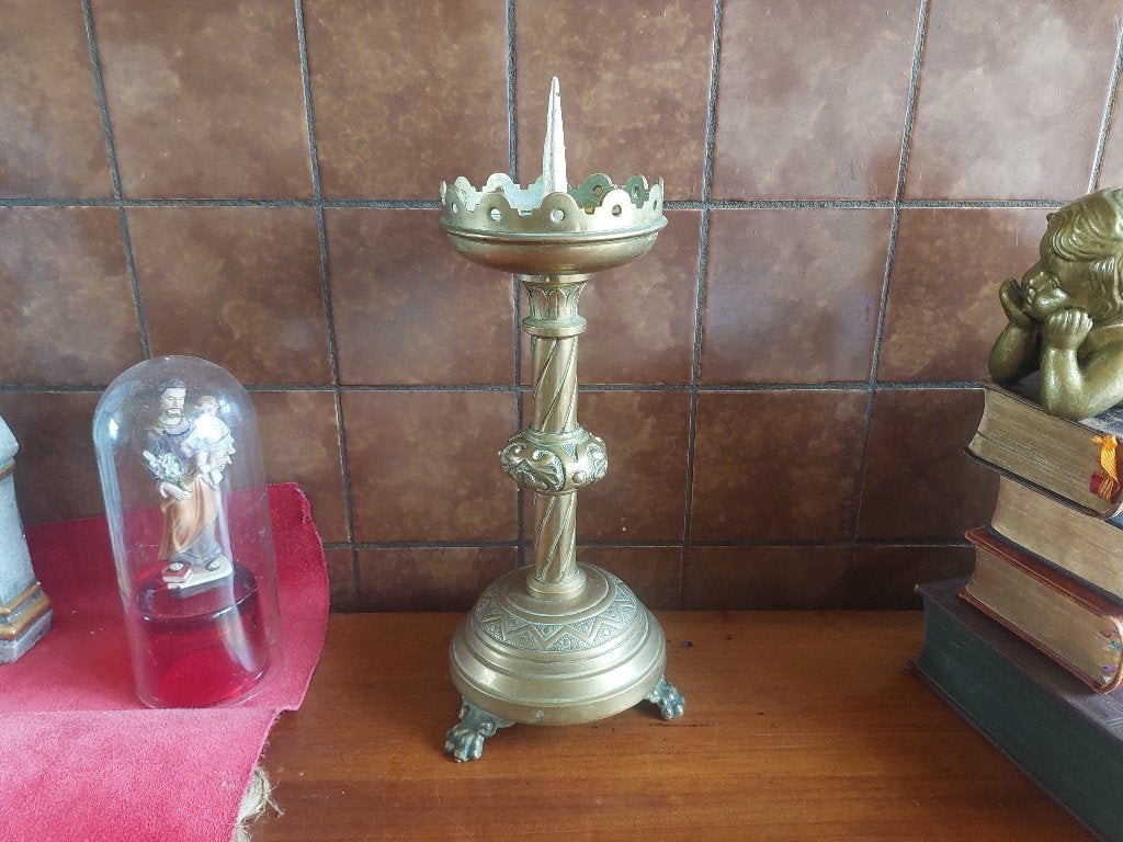 Koperen kandelaar / De totale hoogte is 31,5 centimeter, Ophalen of Verzenden, Koper of Brons