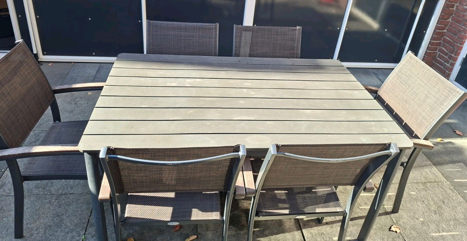 6 Jutlandia stoelen met Tuintafel, Gebruikt, 6 zitplaatsen, Aluminium, Ophalen of Verzenden
