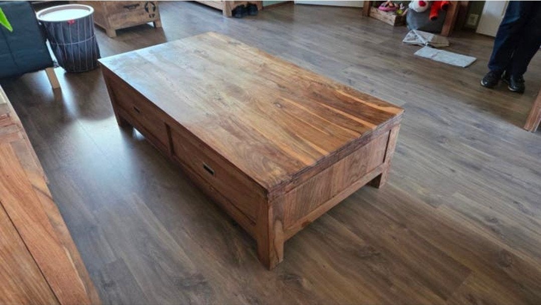 H&H Batamba Salontafel met 2 lades - Goede conditie, Huis en Inrichting, Ophalen, 100 tot 150 cm, Teakhout, 50 tot 100 cm
