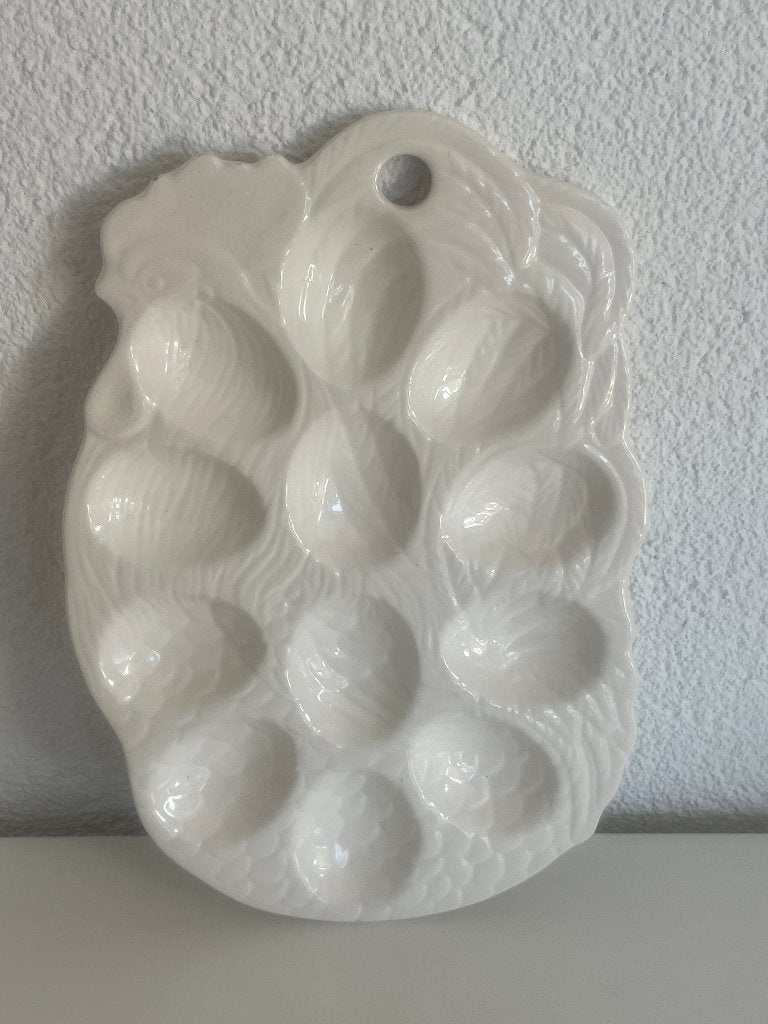Vintage wit geglazuurde eierschaal voor 12 eieren, Onbekend, Ophalen of Verzenden, Wit, Overige merken