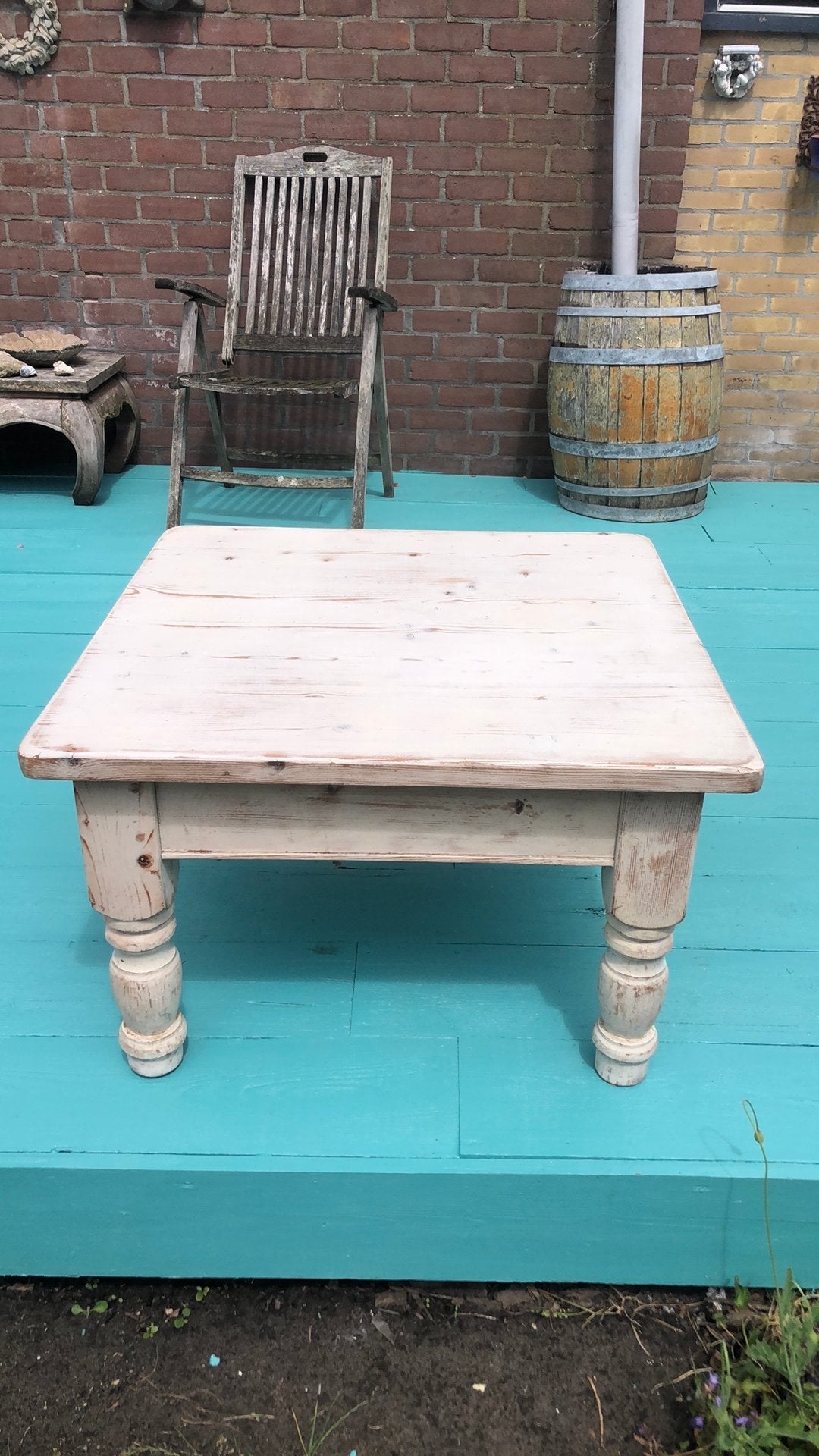 Een witte stevige hout salontafel, Gebruikt, 100 tot 150 cm, Minder dan 50 cm, Rechthoekig