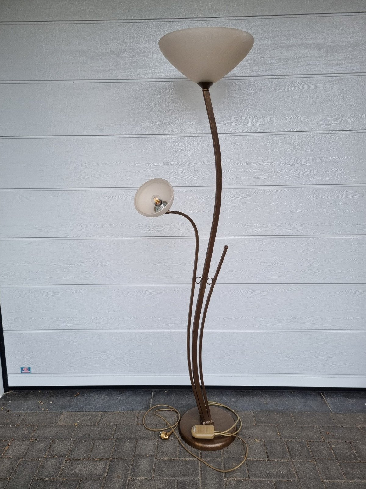 Vloerlamp albast amber glazen kappen, Masterlight Balzano, Ophalen, E27 (groot), Zo goed als nieuw, Glas