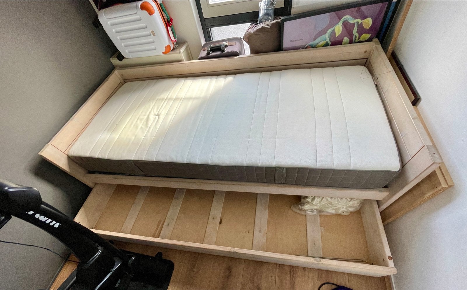 Lifetime bed 90x200cm, lattenbodem, bedlade en 2 matrassen, Ophalen, Gebruikt, 90 cm, Eenpersoons