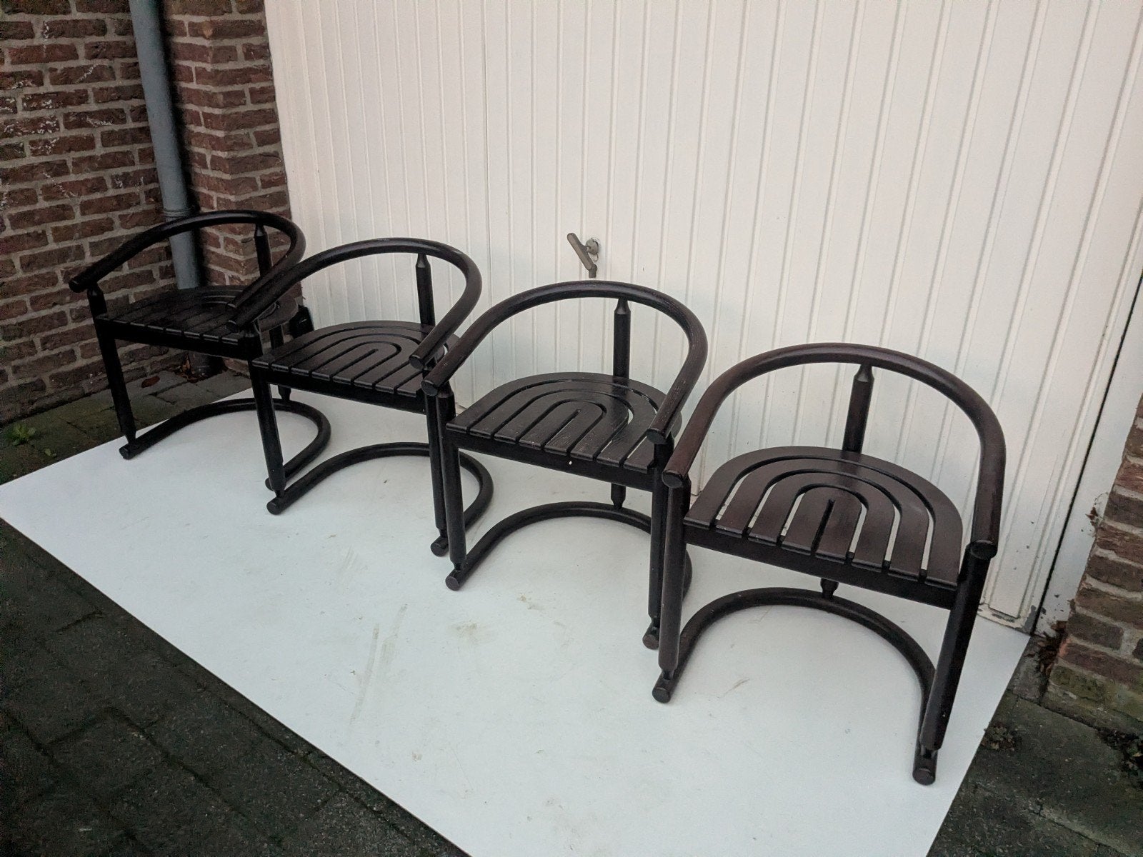 4  Allmilmö rainbow chairs vintage eetkamerstoelen, Ophalen of Verzenden, Gebruikt, Bruin, Hout