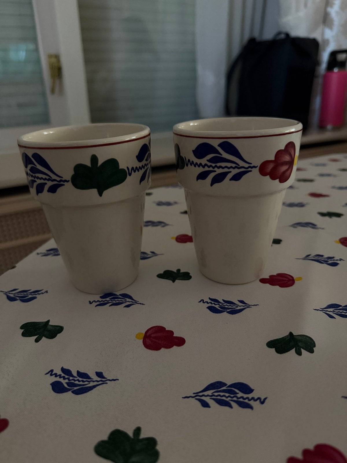 Boerenbont Drinkbekers Zonder Oor (Set van 2), Gebruikt, Keramiek, Landelijk/Boerenbont, Mok