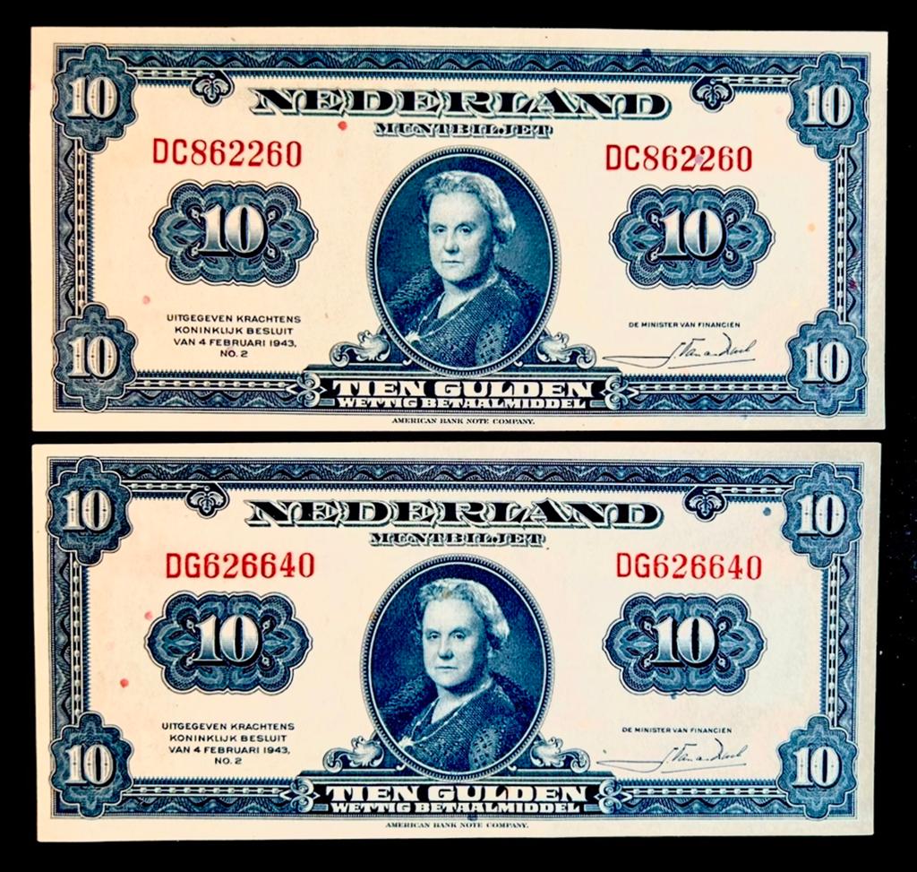 SETJE: 2x 10 GLD. Wilhelmina. PR+, Postzegels en Munten, Bankbiljetten | Nederland, Ophalen of Verzenden, 10 gulden