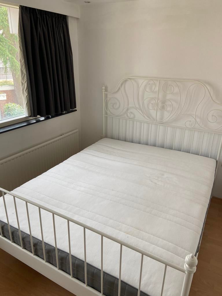 IKEA LEIRVIK Tweepersoonsbed + HÖVÄG Matras (160x200), Ophalen, Gebruikt, Wit, Tweepersoons