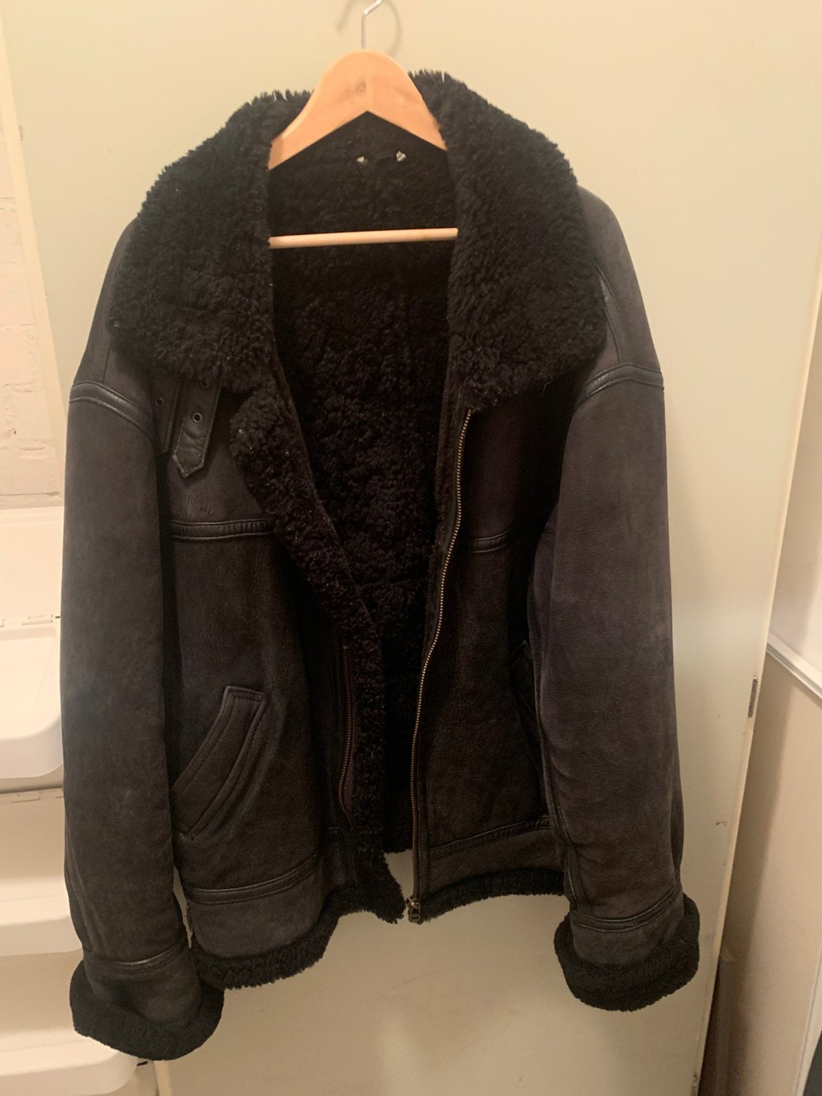 Leren winterjas, Ophalen, Gedragen, Maat 52/54 (L), Zwart