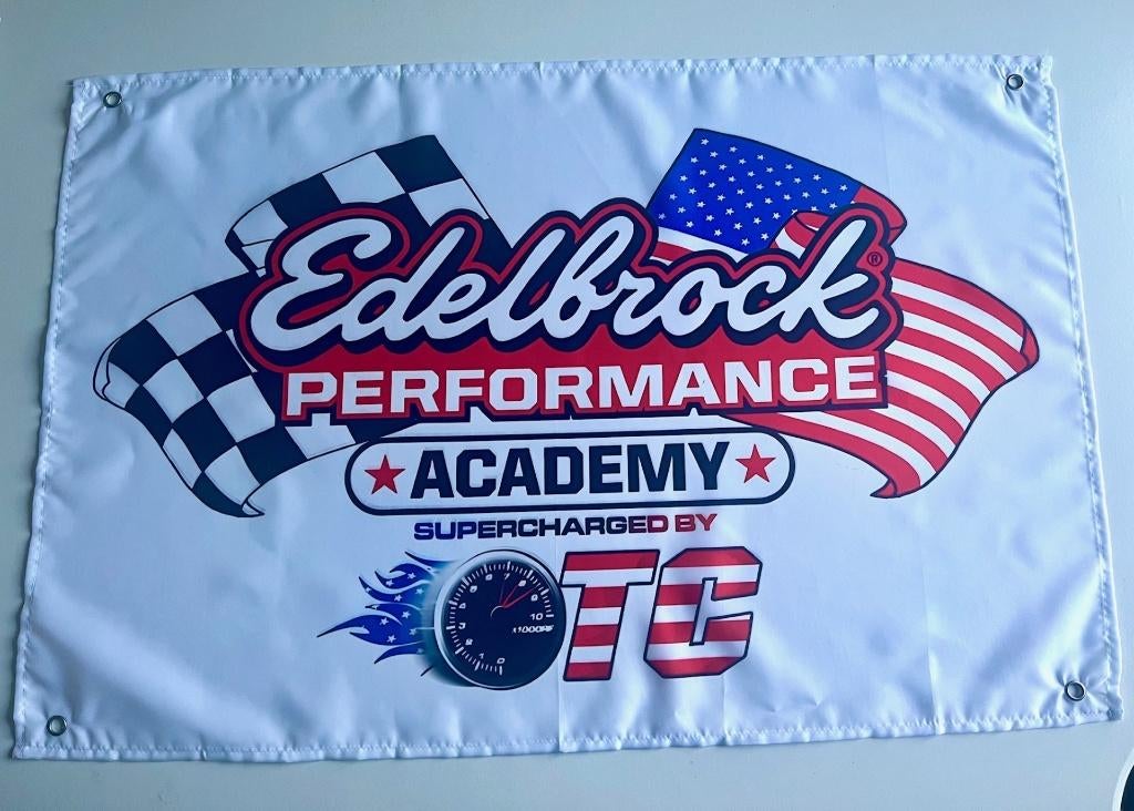 EDELBROCK BANNER 60X90 VOOR DE USA GARAGE BEVESTIGGINGS OGEN, Ophalen of Verzenden, Nieuw