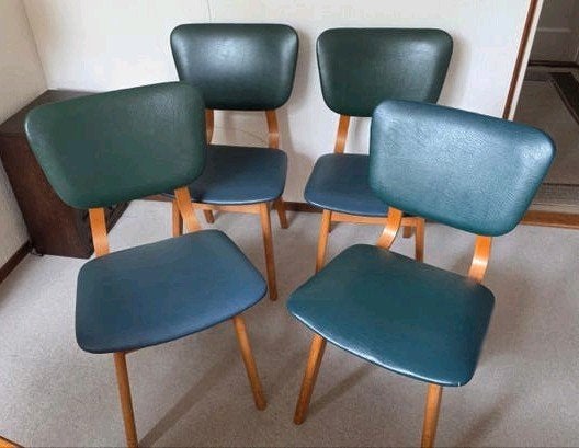 4 vintage eetstoelen, Ophalen, Gebruikt, Overige kleuren, Leer