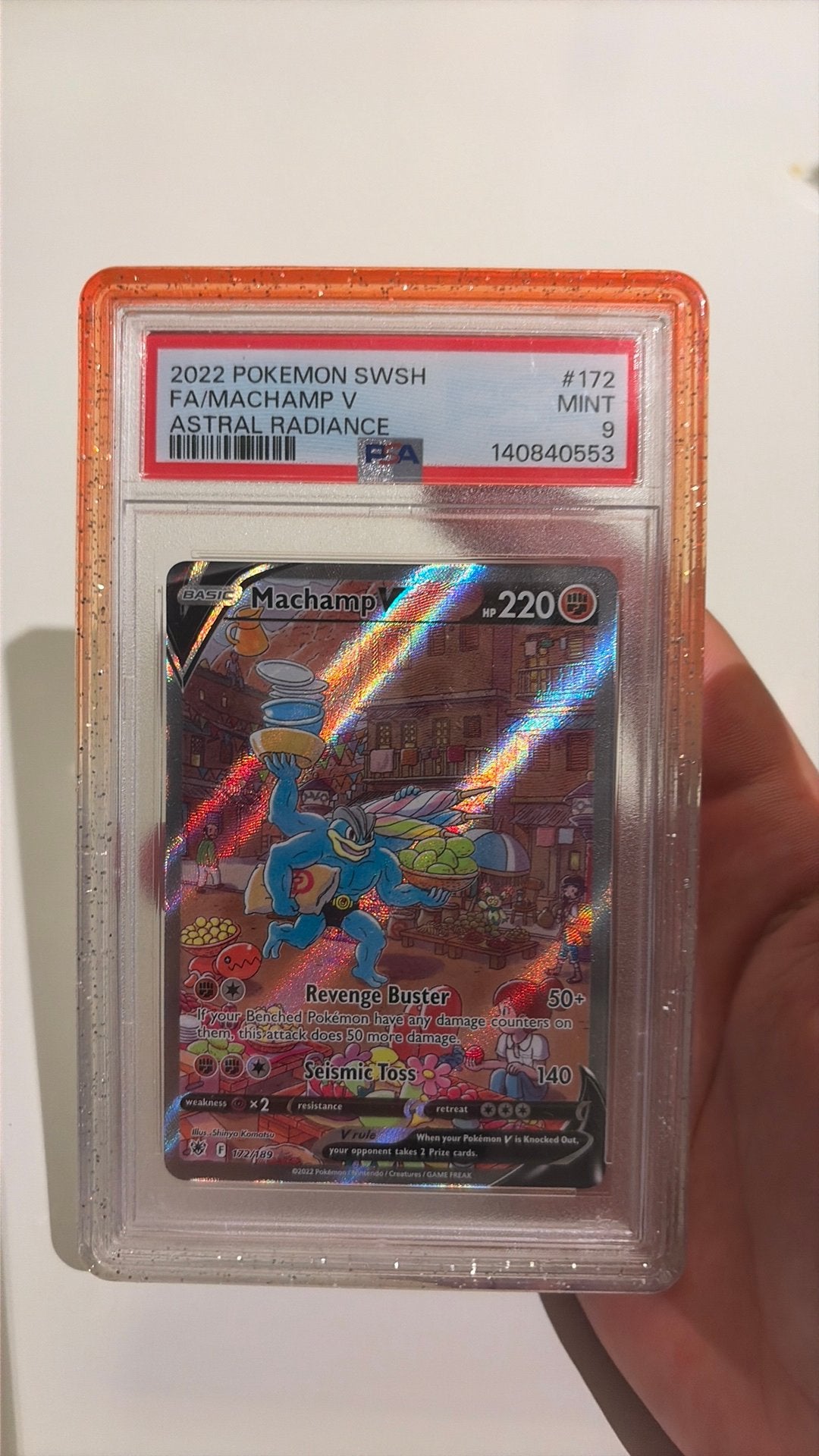 Pokémon Machamp V Full Art – PSA 9 MINT – Astral Radiance, Ophalen of Verzenden, Nieuw, Losse kaart, Foil