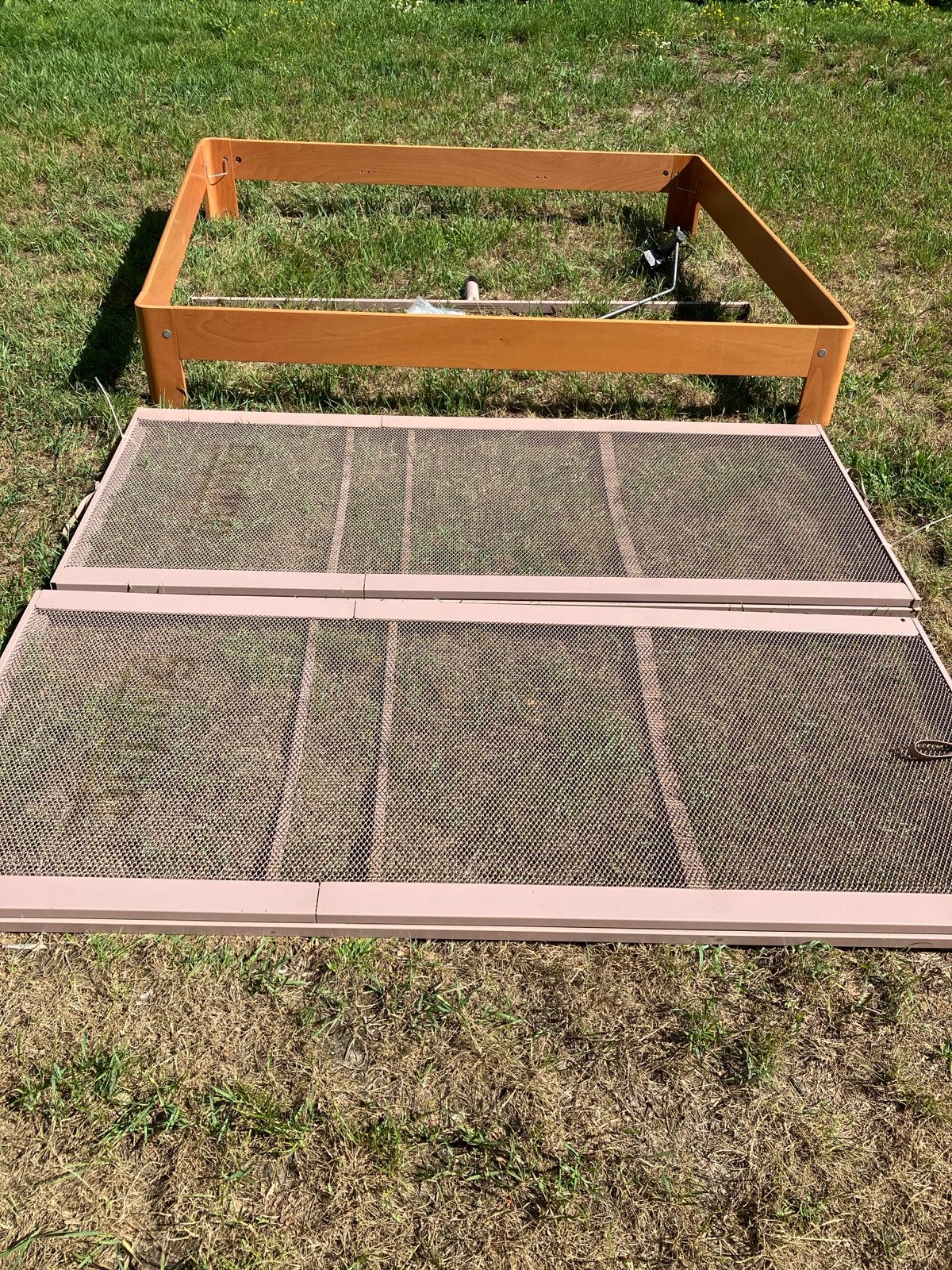 Auping auronde Houten bedframe met aupinspiralen  180x210 cm, Ophalen, Gebruikt, Bruin, 210 cm