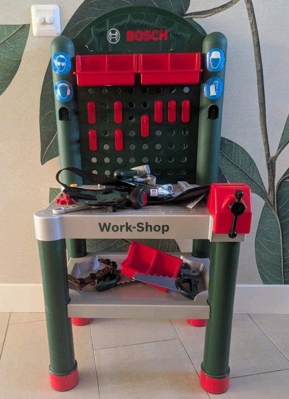 Bosch Werkbank met gereedschap (boormachine werkt!), Kinderen en Baby's, Speelgoed | Overig, Ophalen, Gebruikt, Jongen of Meisje