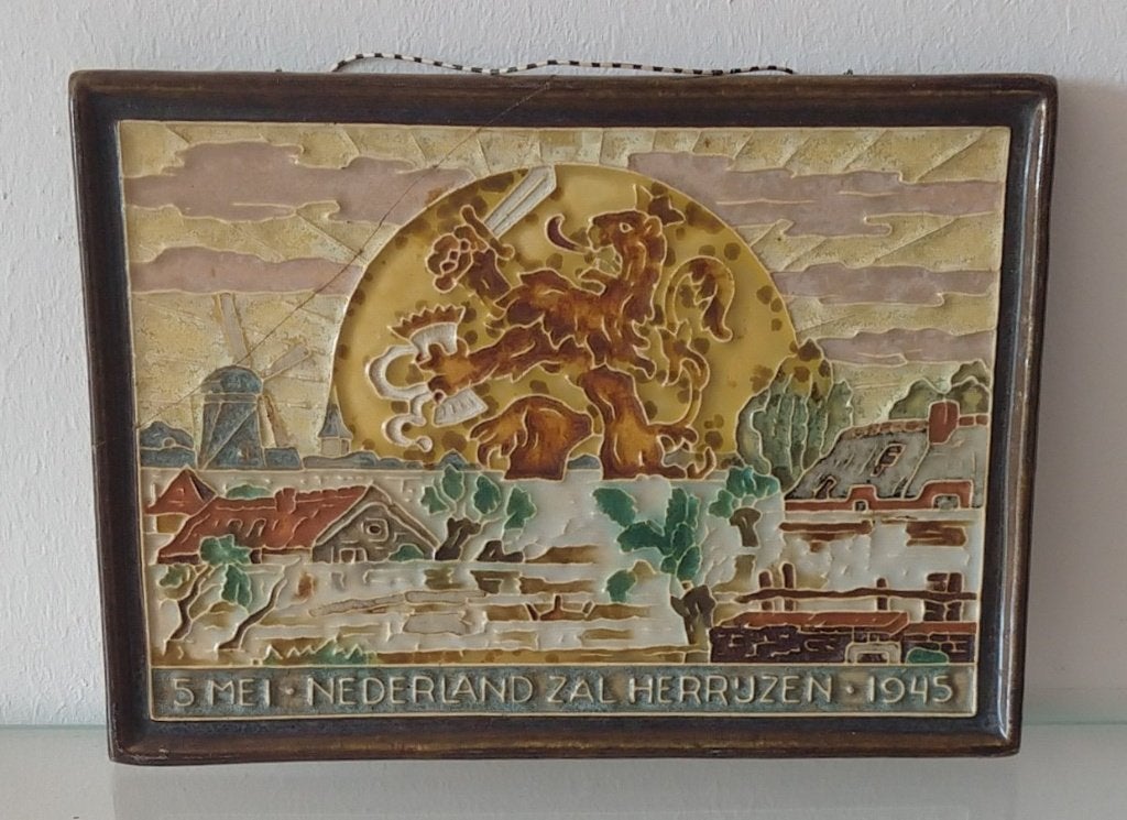 antieke wand tegel, WWII Cloisoné tegel, volgnr 60, Antiek en Kunst, Ophalen of Verzenden